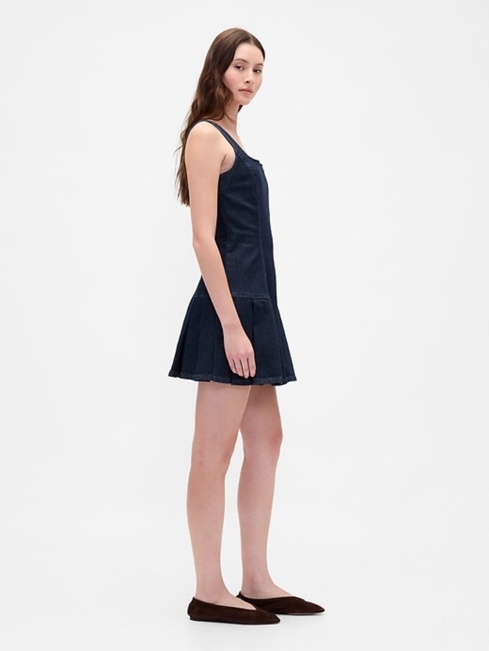 Gap Denim Side Pleat Mini Dress Dark Wash - Size Small